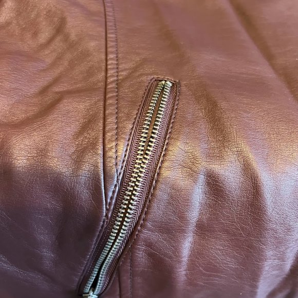 Style & Co Vintage Women Leather Like Jacket Biker Bomber Brown Burgundy Moto XL - Picture 8 of 11